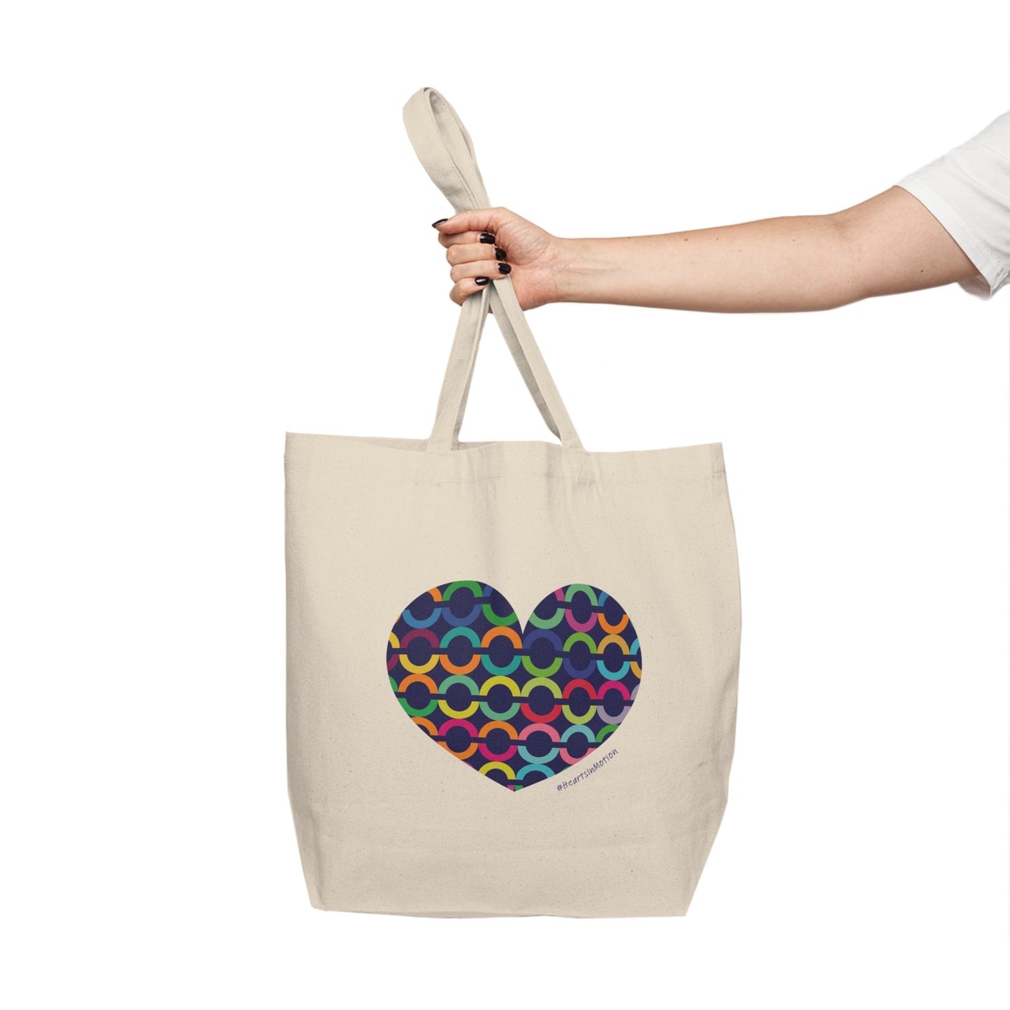 Canvas Tote Bag with Colorful Rainbow Geometric Heart - #HeartsInMotion
