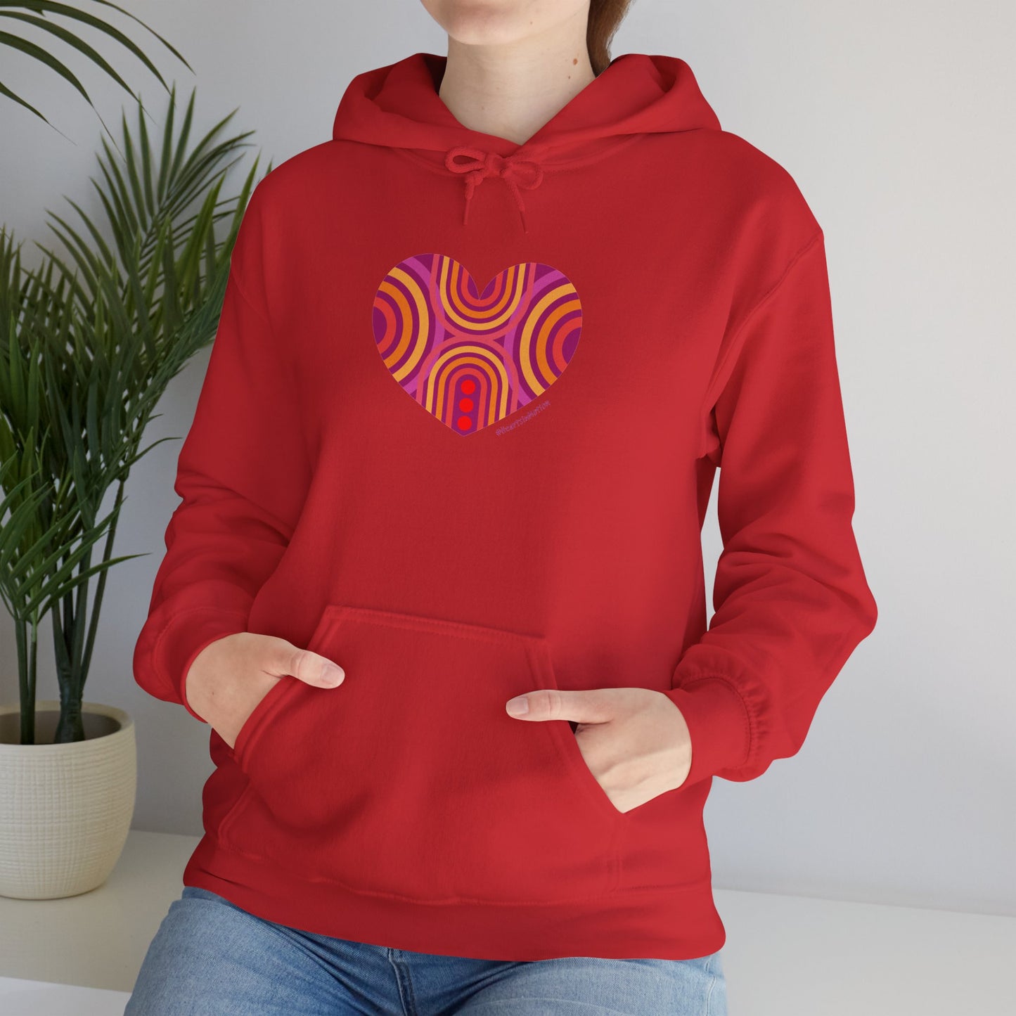 Colourful Heart Pattern Hoodie, Cozy Sweatshirt, #HeartsInMotion
