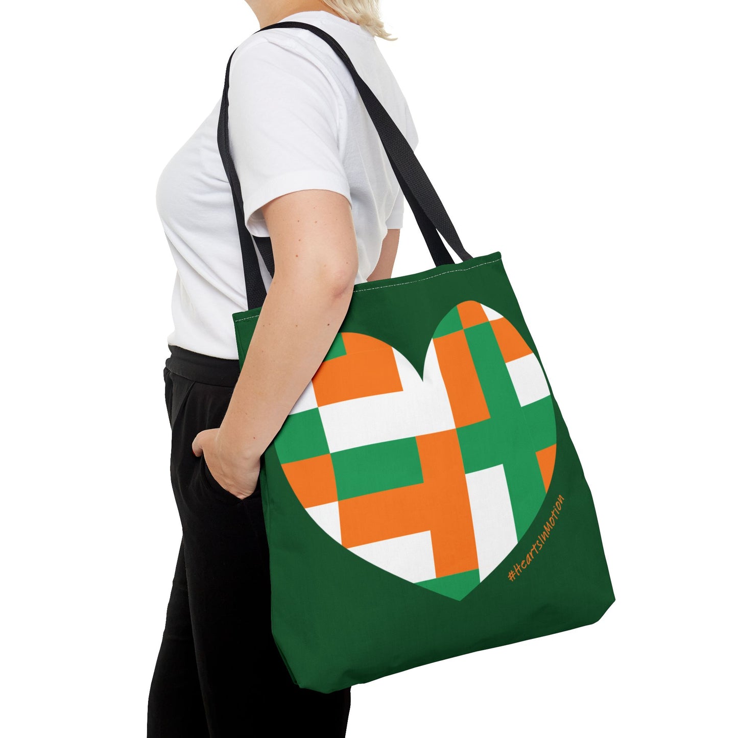 Heart Design Tote Bag - Green and Orange Statement Bag for Celebrations