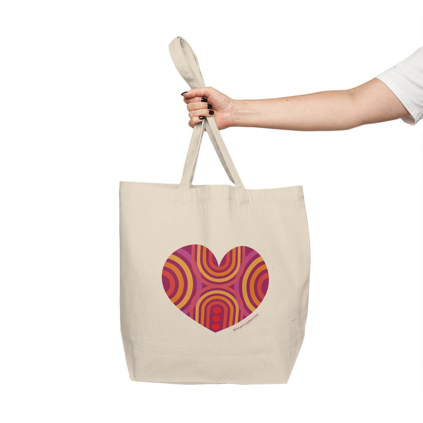 Colourful Heart Canvas Tote Bag, Eco-Friendly Grocery Tote, #HeartsInMotion