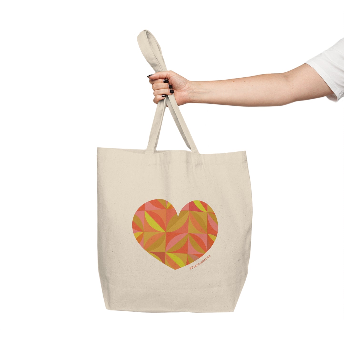 Geometric Heart Canvas Shopping Tote - Eco-Friendly Tote Bag for Everyday Use