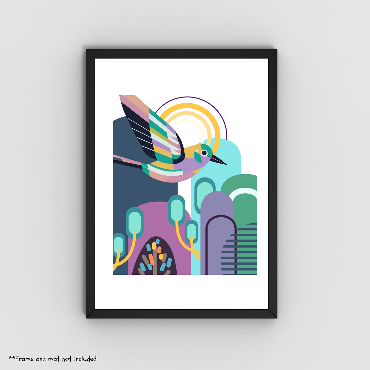 Colourful Bird & Abstract Landscape Art Print – 8" x 10"