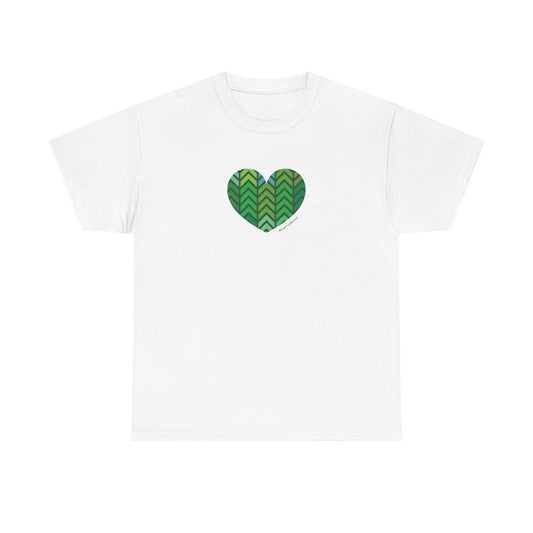 Unisex Heavy Cotton Tee with Green Chevron Heart Design - #HeartsInMotion