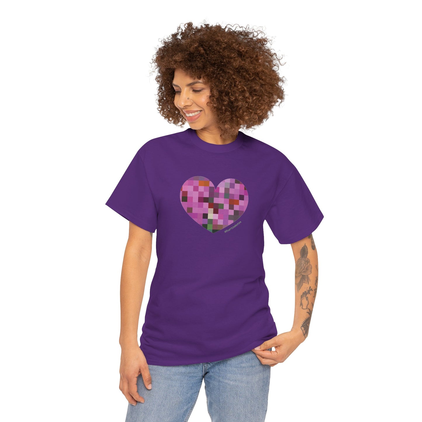 Pixel Heart Mosaic Unisex Heavy Cotton Tee - Colorful Love Shirt