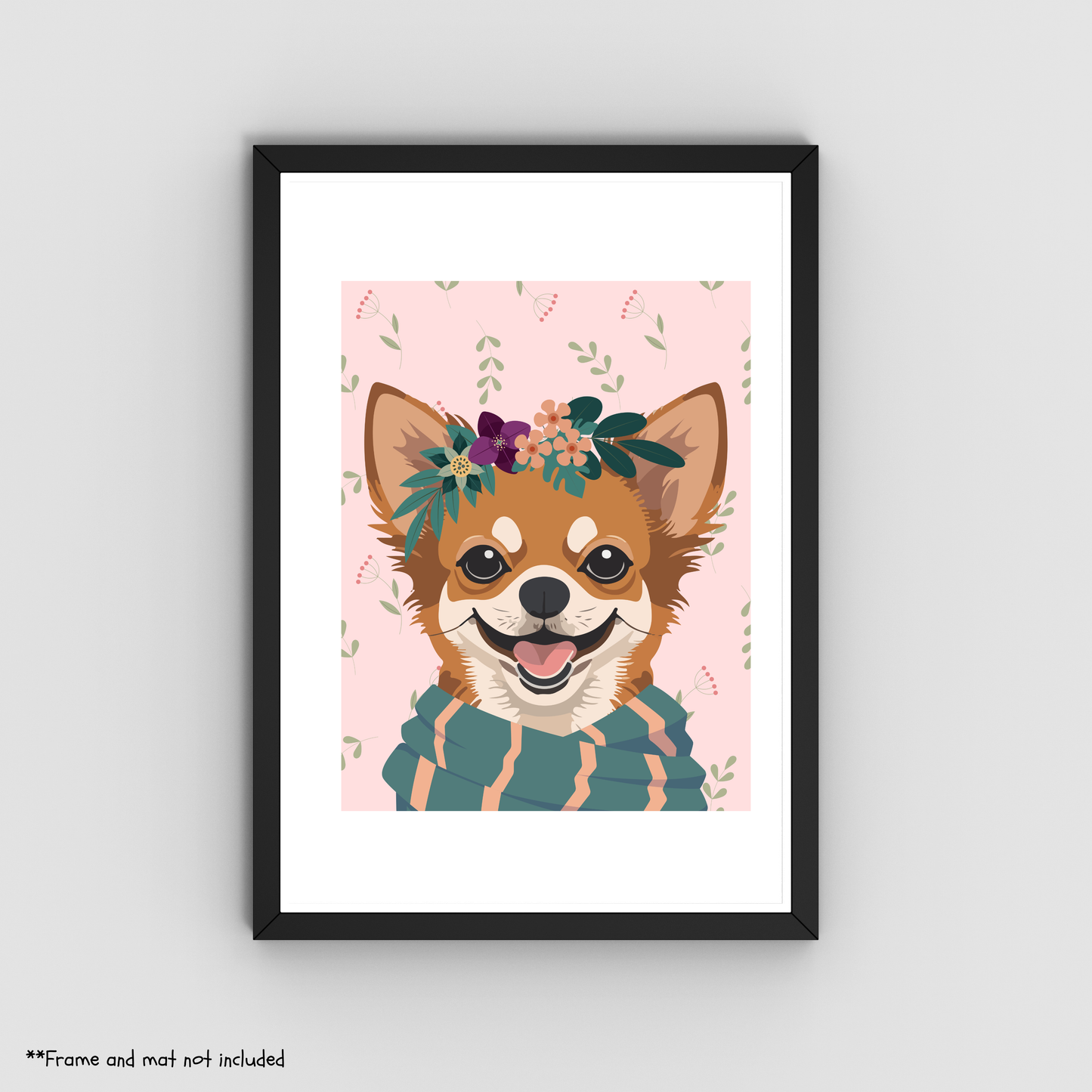 Papillon Flower Dog Print 8.5x11 - Dog Lover Print