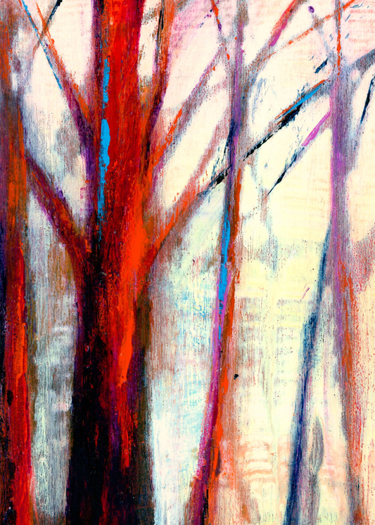 Dancing Oaks 5x7 Art Print - Nature-Inspired Abstract Landscape