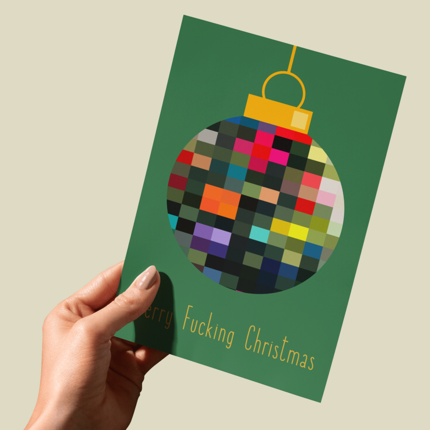 Bold Pixelated Christmas Ball Card -Merry Fucking Christmas Funny Holiday Card