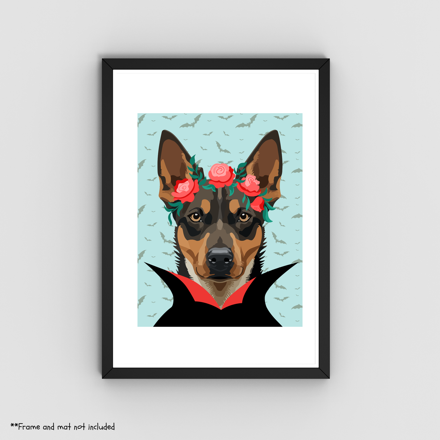 Vampire Dog Art Print - Gothic German Shepherd Illustration