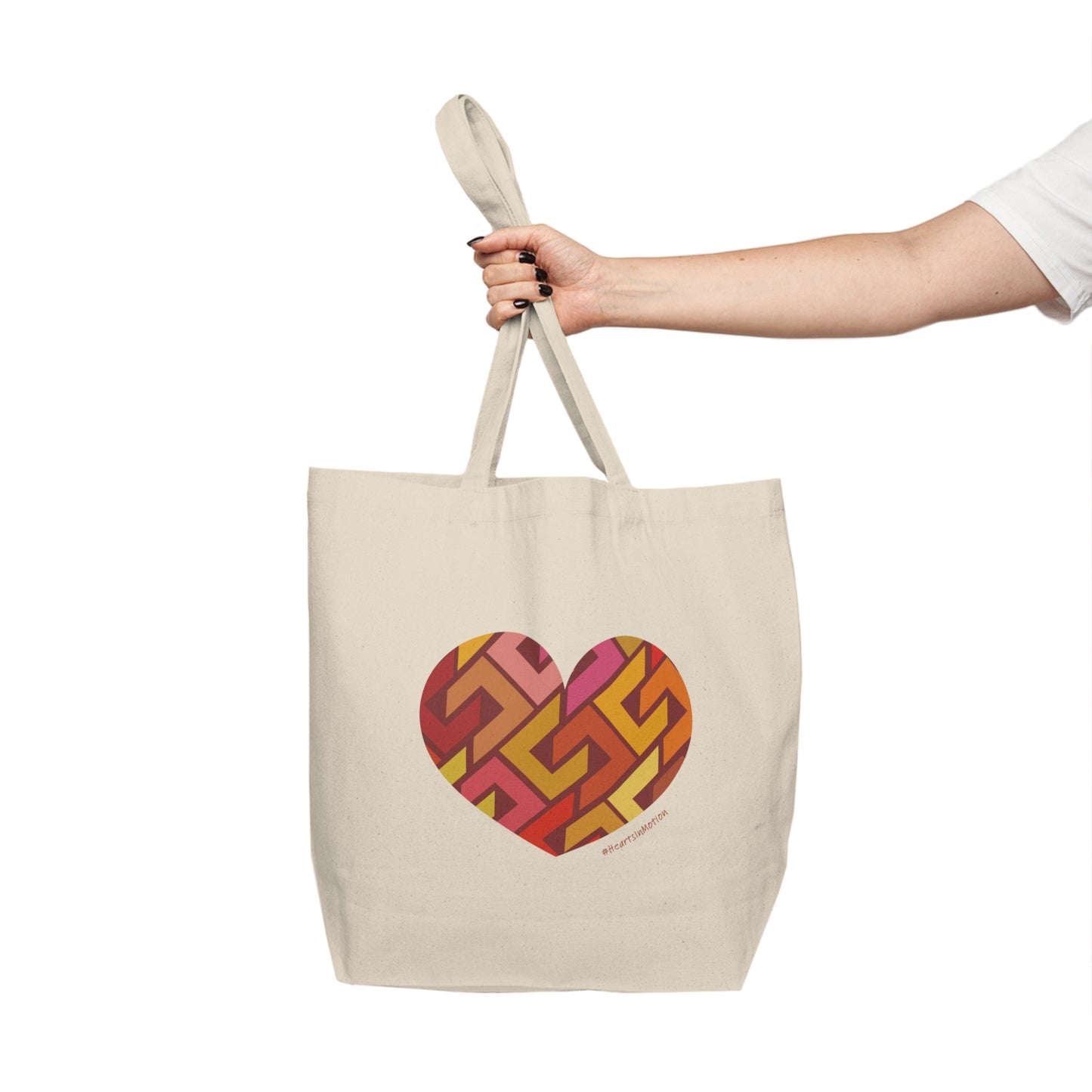 Colourful Heart Pattern Canvas Shopping Tote- Eco-Friendly Bag - #HeartsInMotion