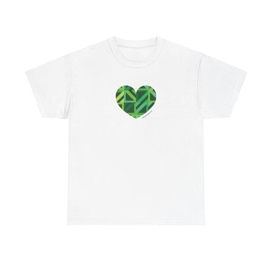 Green Geometric Heart Pattern Unisex Heavy Cotton Tee - #HeartsInMotion