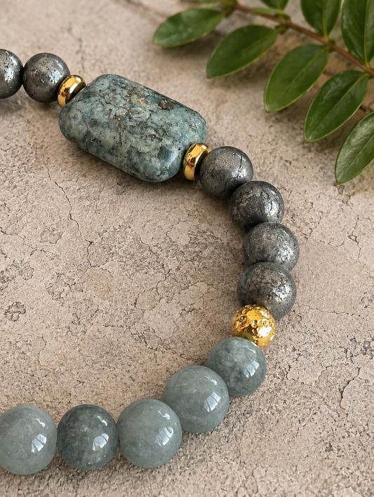 Pyrite, Burmese Jade & Variscite Bracelet