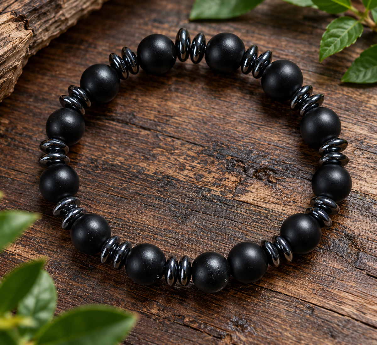 Black Agate & Synthetic Hematite Bracelet