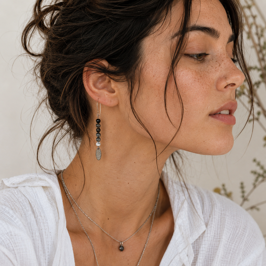 Ombre Black, Grey and White Semi Precious Stone Earrings