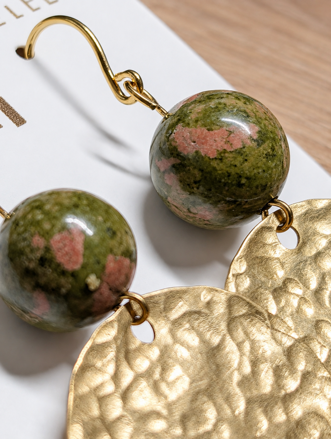 Meredith - Brass & Unakite Earrings