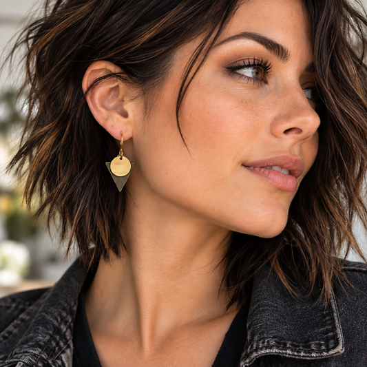 Gold & Bronze Geometric Circle and Triangle Earrings
