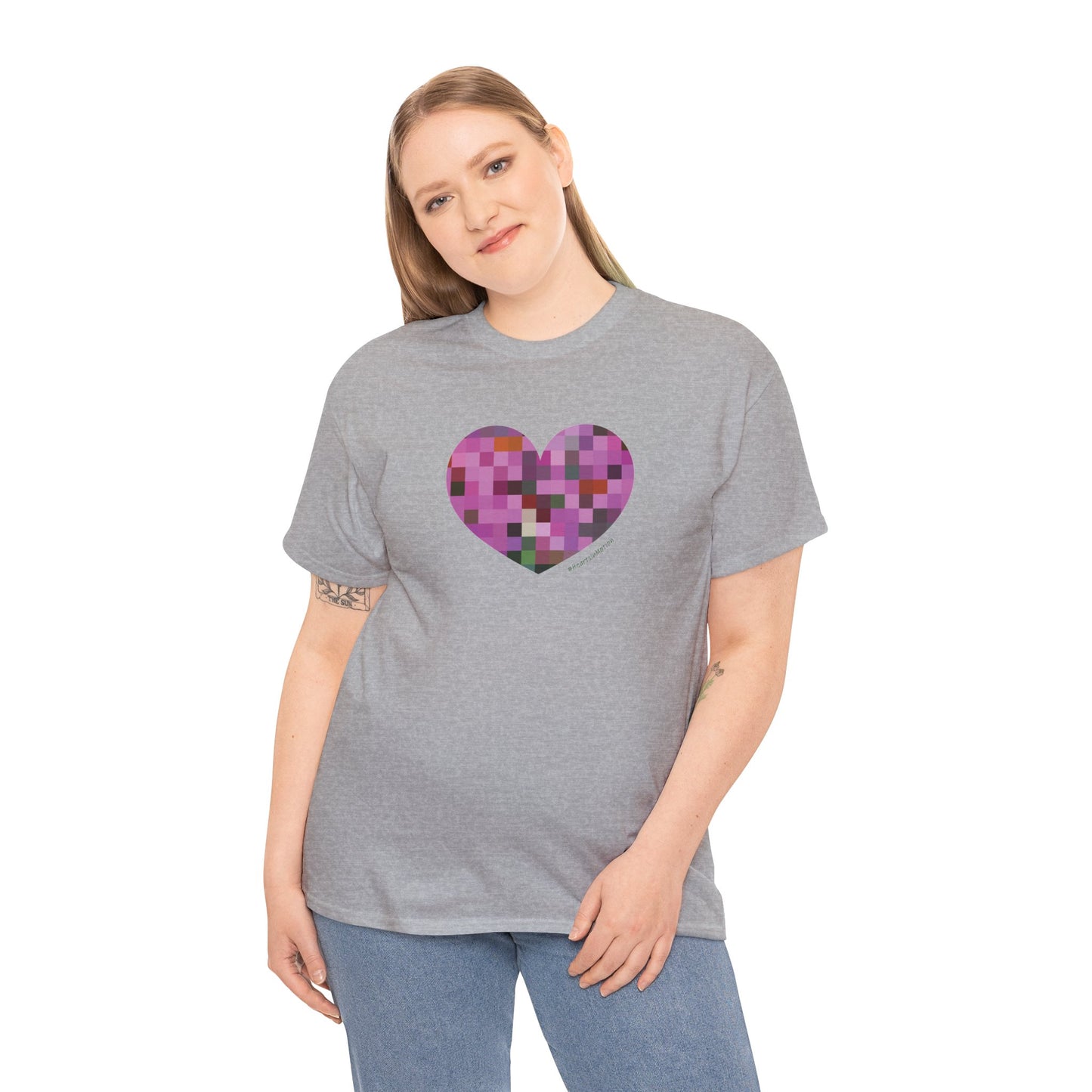 Pixel Heart Mosaic Unisex Heavy Cotton Tee - Colorful Love Shirt