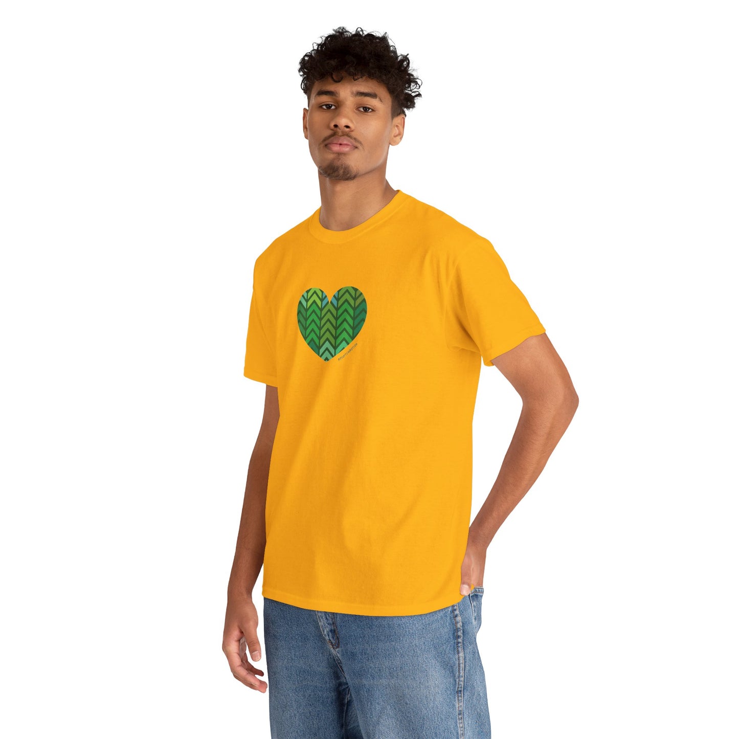 Unisex Heavy Cotton Tee with Green Chevron Heart Design - #HeartsInMotion