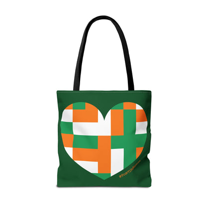 Heart Design Tote Bag - Green and Orange Statement Bag for Celebrations
