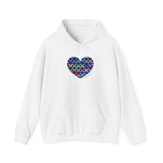 8" Heart Pattern Hoodie — Colorful Geometric Love Pullover - #HeartsInMotion