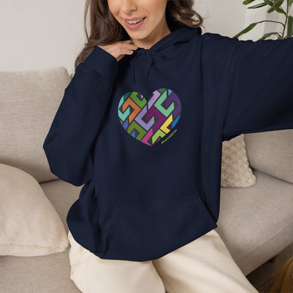 Colourful Heart Design Unisex Hoodie, Casual Layer - #HeartsInMotion