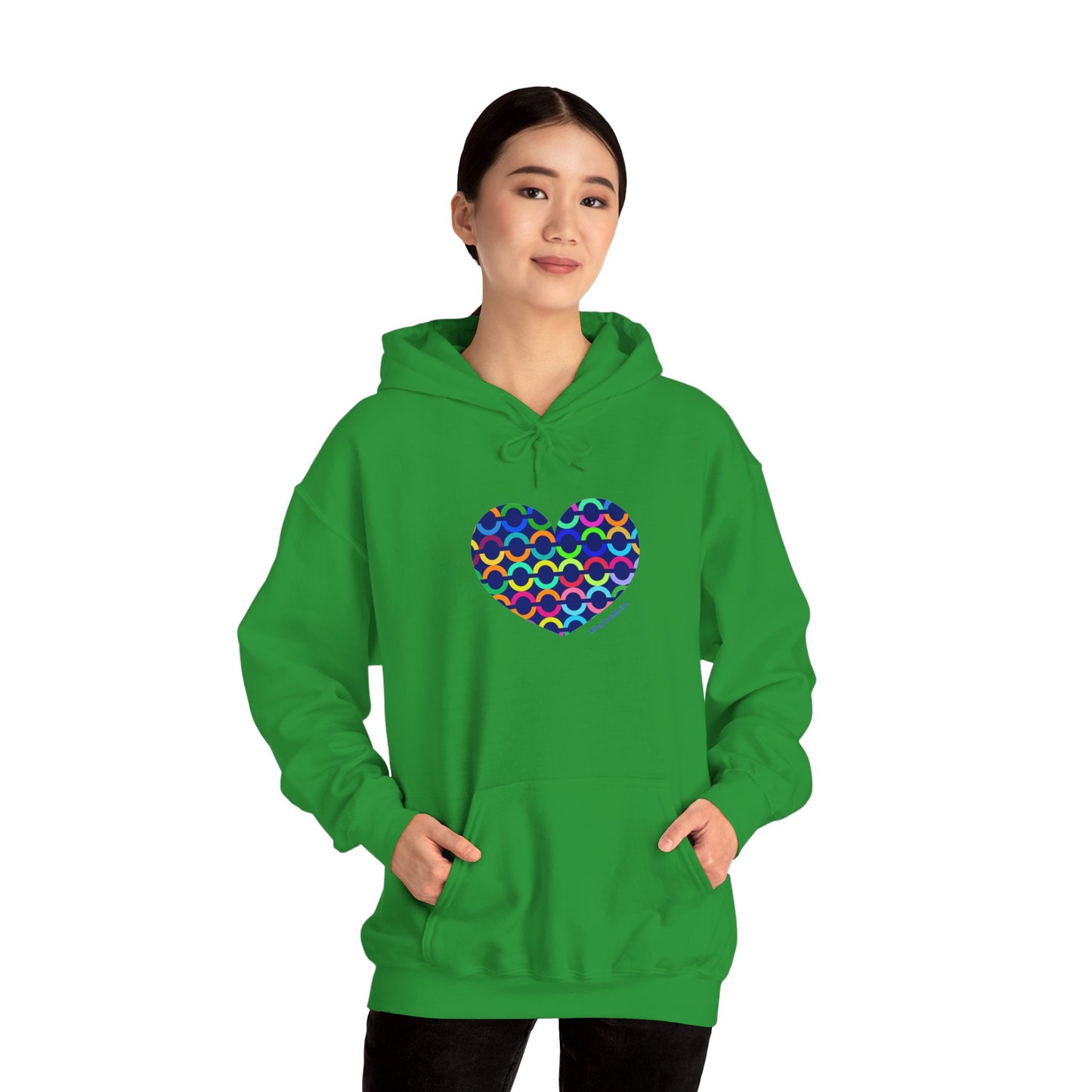 8" Heart Pattern Hoodie — Colorful Geometric Love Pullover - #HeartsInMotion