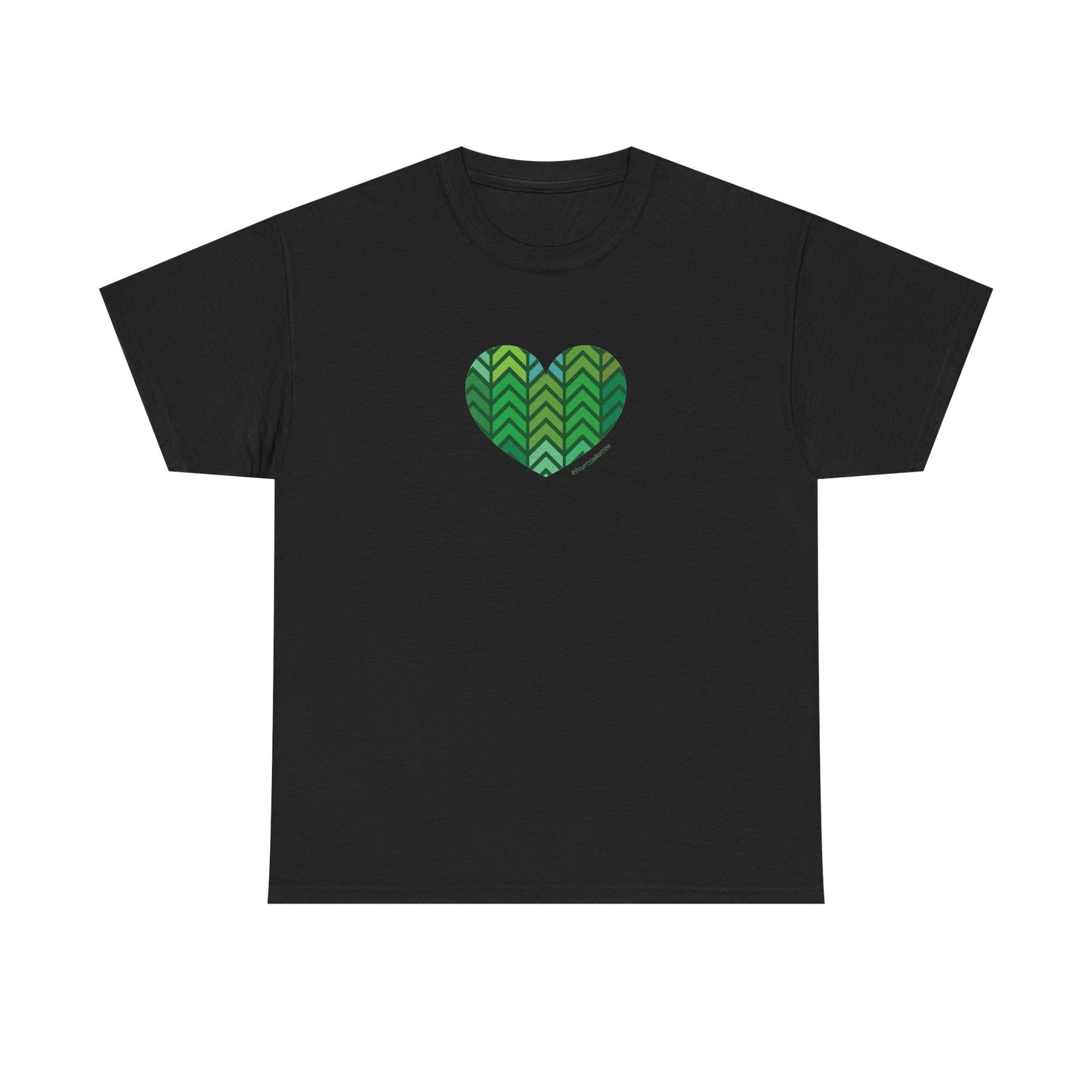 Unisex Heavy Cotton Tee with Green Chevron Heart Design - #HeartsInMotion