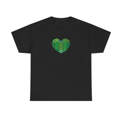 Unisex Heavy Cotton Tee with Green Chevron Heart Design - #HeartsInMotion