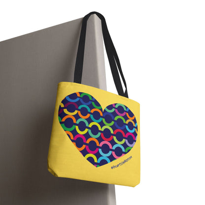 Yellow Tote Bag with Colorful Chain-Pattern Heart — #HeartsInMotion