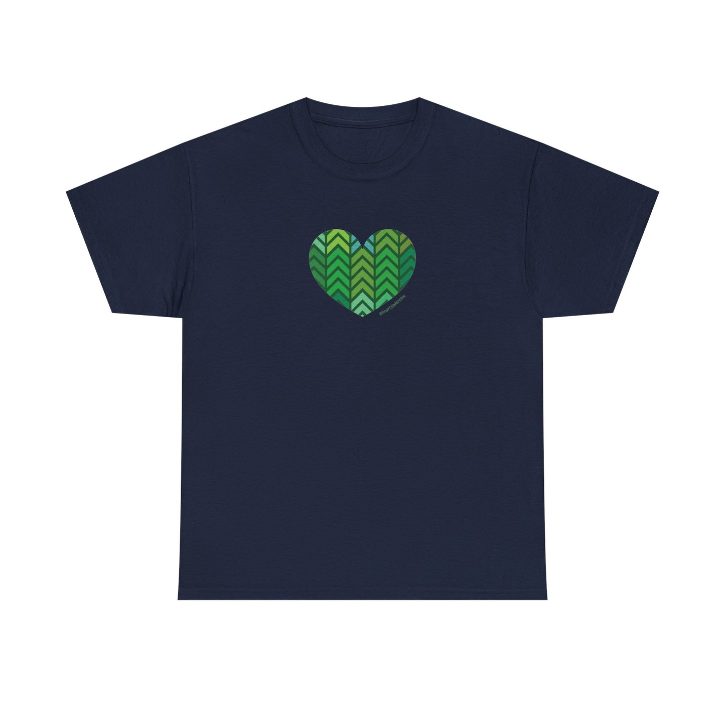 Unisex Heavy Cotton Tee with Green Chevron Heart Design - #HeartsInMotion