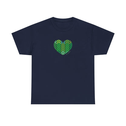 Unisex Heavy Cotton Tee with Green Chevron Heart Design - #HeartsInMotion