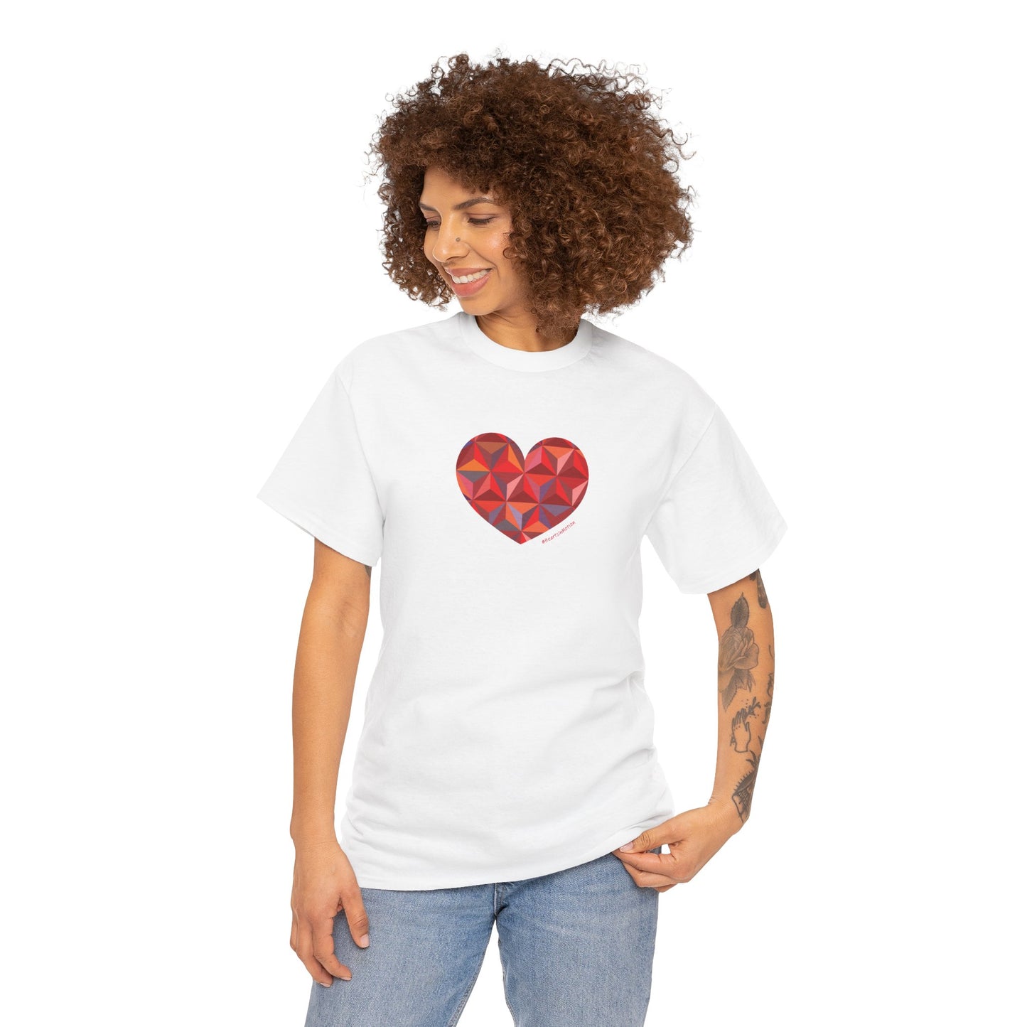 Geometric Colorful Heart Unisex Heavy Cotton Tee - Casual T-Shirt Everyday Wear