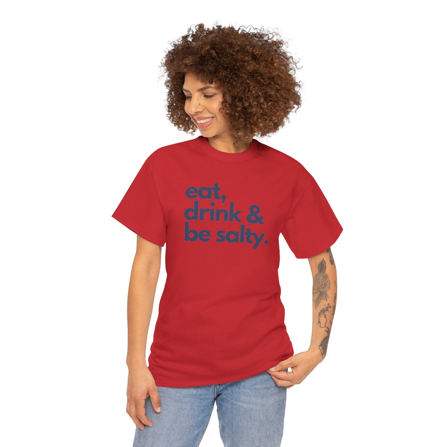 Unisex Heavy Cotton Tee - Eat, Drink & Be Salty Shirt - Perfect for Beach Days