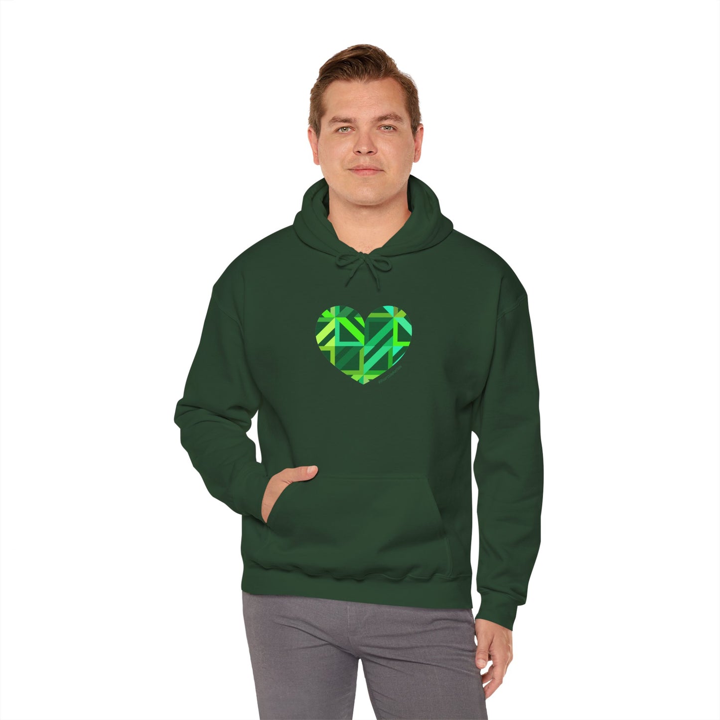 Eco-Friendly Green Heart Design Hooded Sweatshirt - #HeartsInMotion