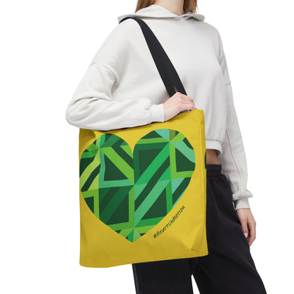 Vibrant Green Heart Pattern Tote Bag - Eco-Friendly Shopping - #HeartsInMotion