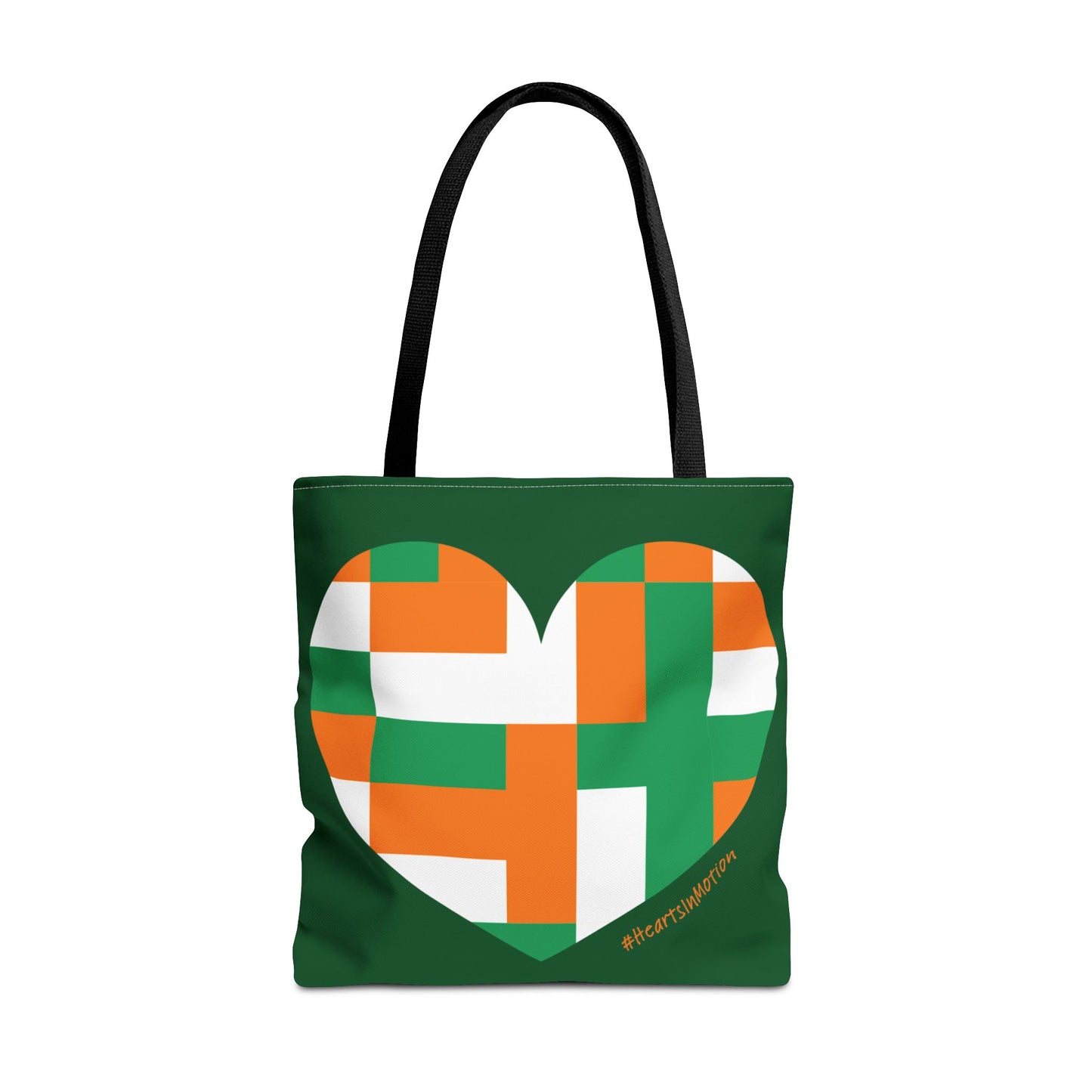 Heart Design Tote Bag - Green and Orange Statement Bag for Celebrations