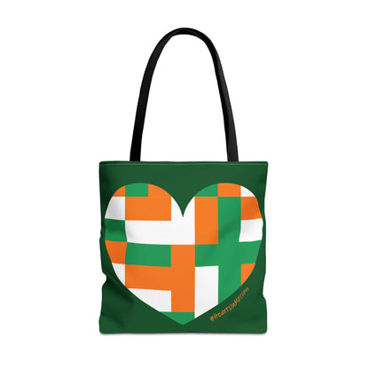 Heart Design Tote Bag - Green and Orange Statement Bag for Celebrations