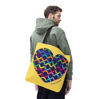 Yellow Tote Bag with Colorful Chain-Pattern Heart — #HeartsInMotion