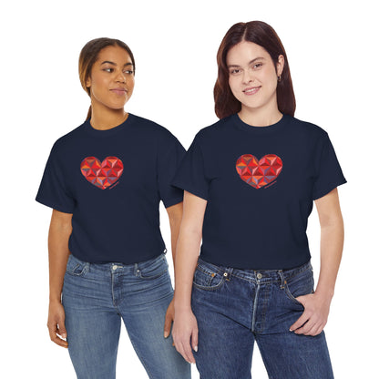 Geometric Colorful Heart Unisex Heavy Cotton Tee - Casual T-Shirt Everyday Wear