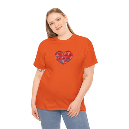 Geometric Colorful Heart Unisex Heavy Cotton Tee - Casual T-Shirt Everyday Wear