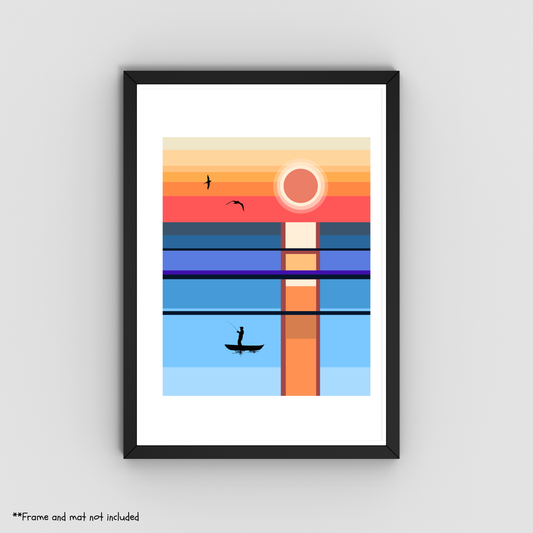 Colourful Sunset Over Water Art Print – 8" x 10"