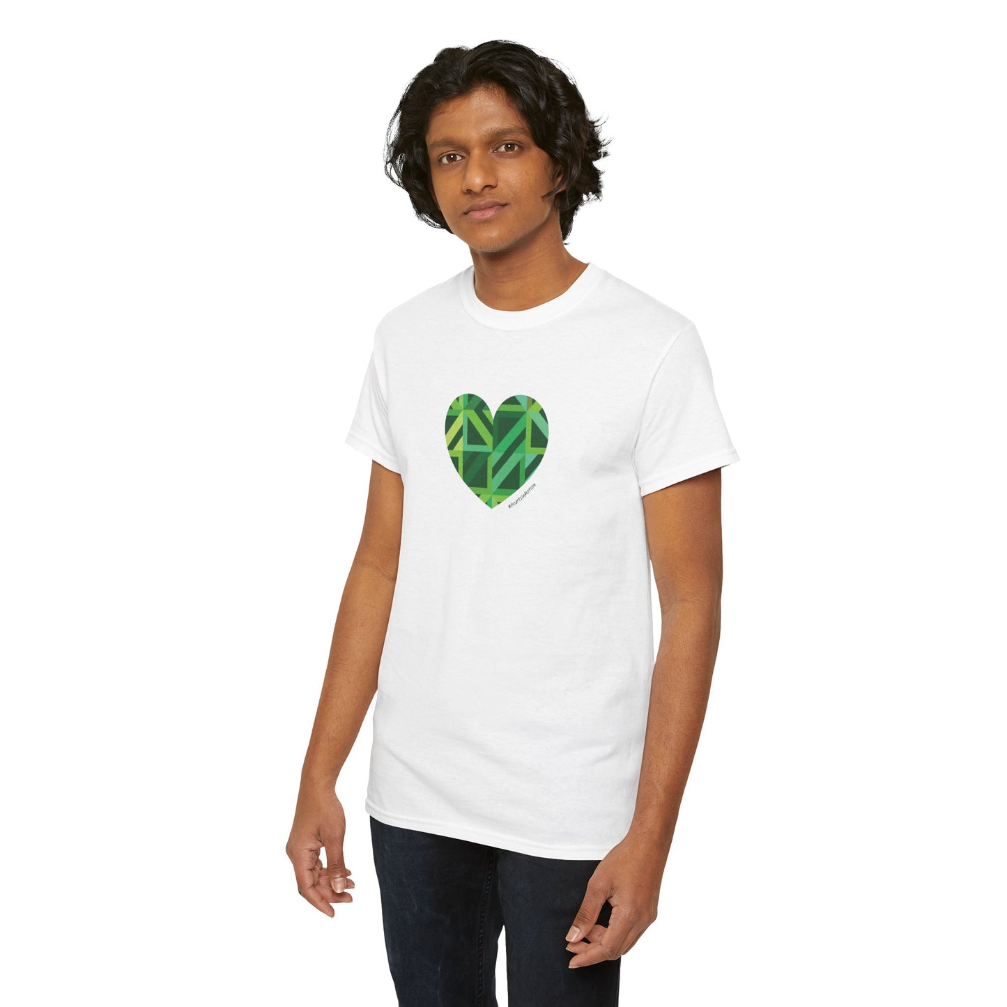 Green Geometric Heart Pattern Unisex Heavy Cotton Tee - #HeartsInMotion