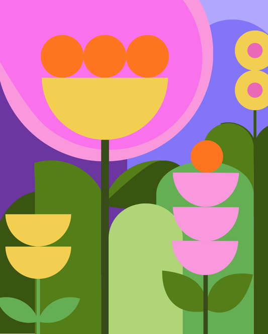 Colourful Abstract Floral Art Print – Retro Flower Wall Art – 8" x 10"
