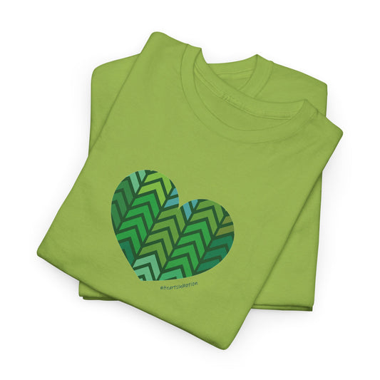 Unisex Heavy Cotton Tee with Green Chevron Heart Design - #HeartsInMotion