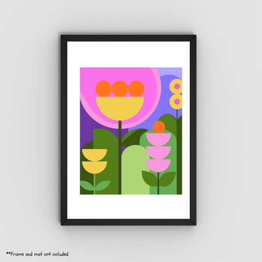 Colourful Abstract Floral Art Print – Retro Flower Wall Art – 8" x 10"