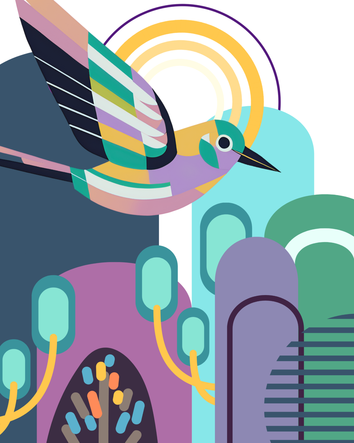 Colourful Bird & Abstract Landscape Art Print – 8" x 10"