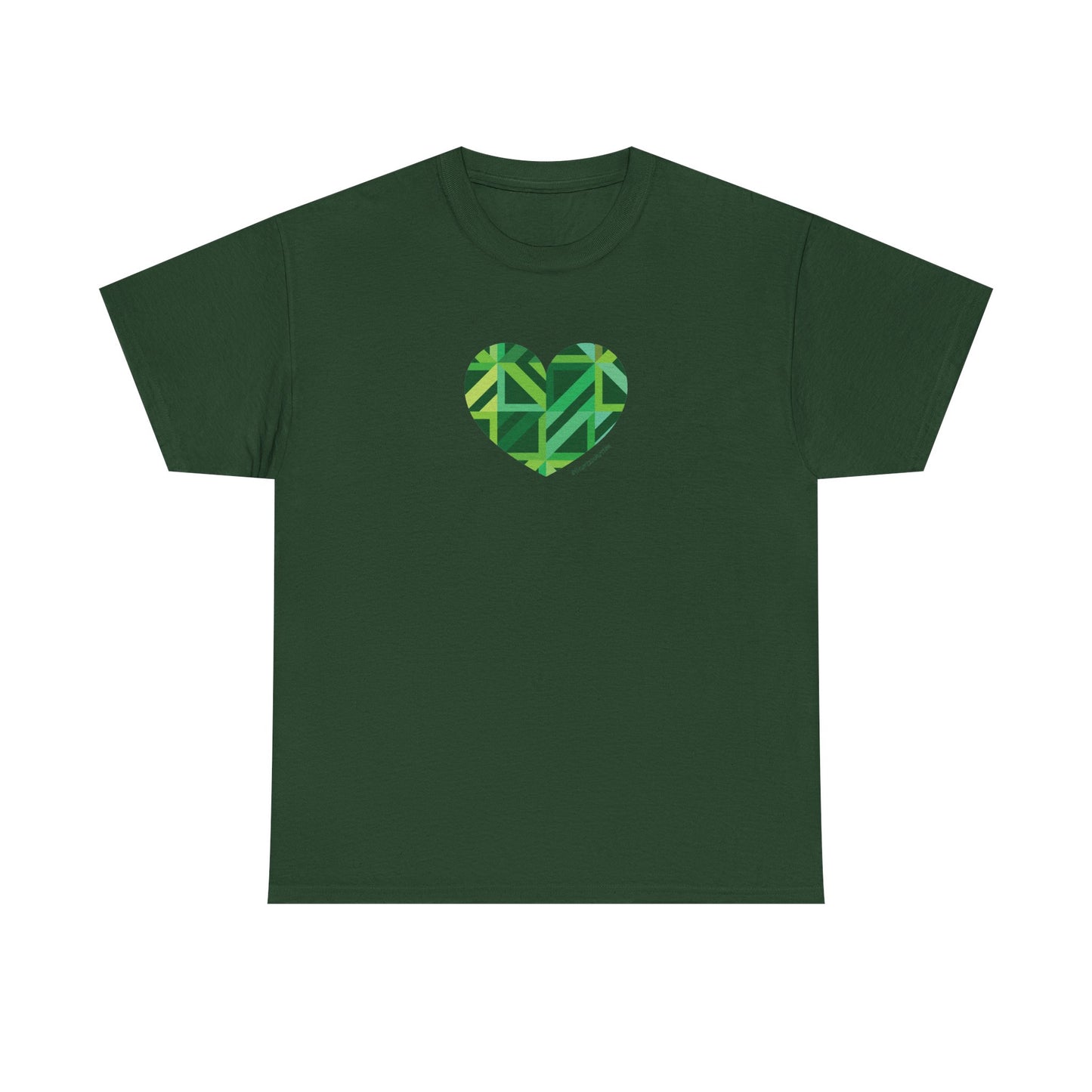 Green Geometric Heart Pattern Unisex Heavy Cotton Tee - #HeartsInMotion
