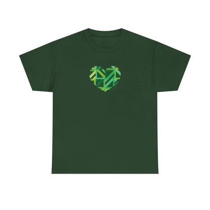 Green Geometric Heart Pattern Unisex Heavy Cotton Tee - #HeartsInMotion