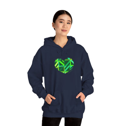 Eco-Friendly Green Heart Design Hooded Sweatshirt - #HeartsInMotion