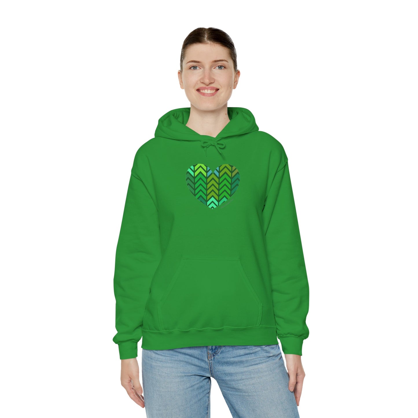 Green Chevron Heart Pattern Unisex Hoodie - #HeartsInMotion