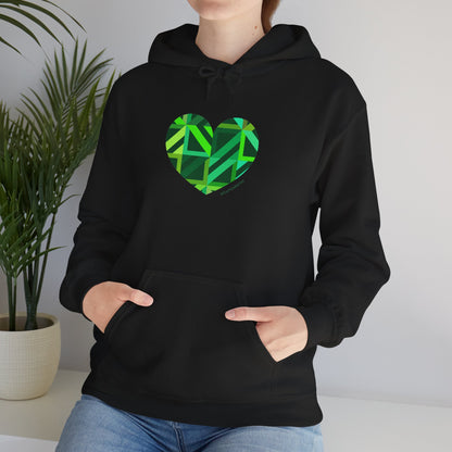 Eco-Friendly Green Heart Design Hooded Sweatshirt - #HeartsInMotion